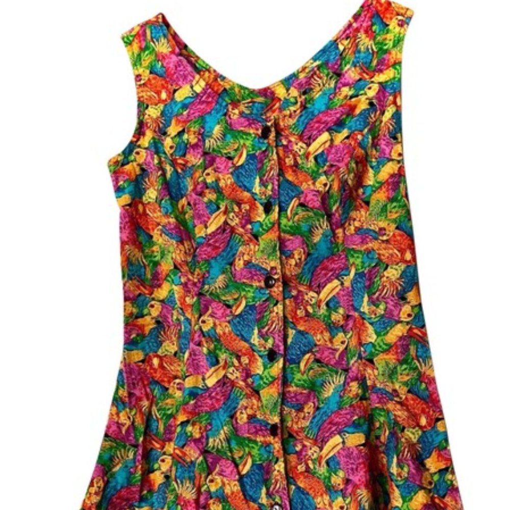 1980s Fast Lane USA Parrothead Button Up Dress